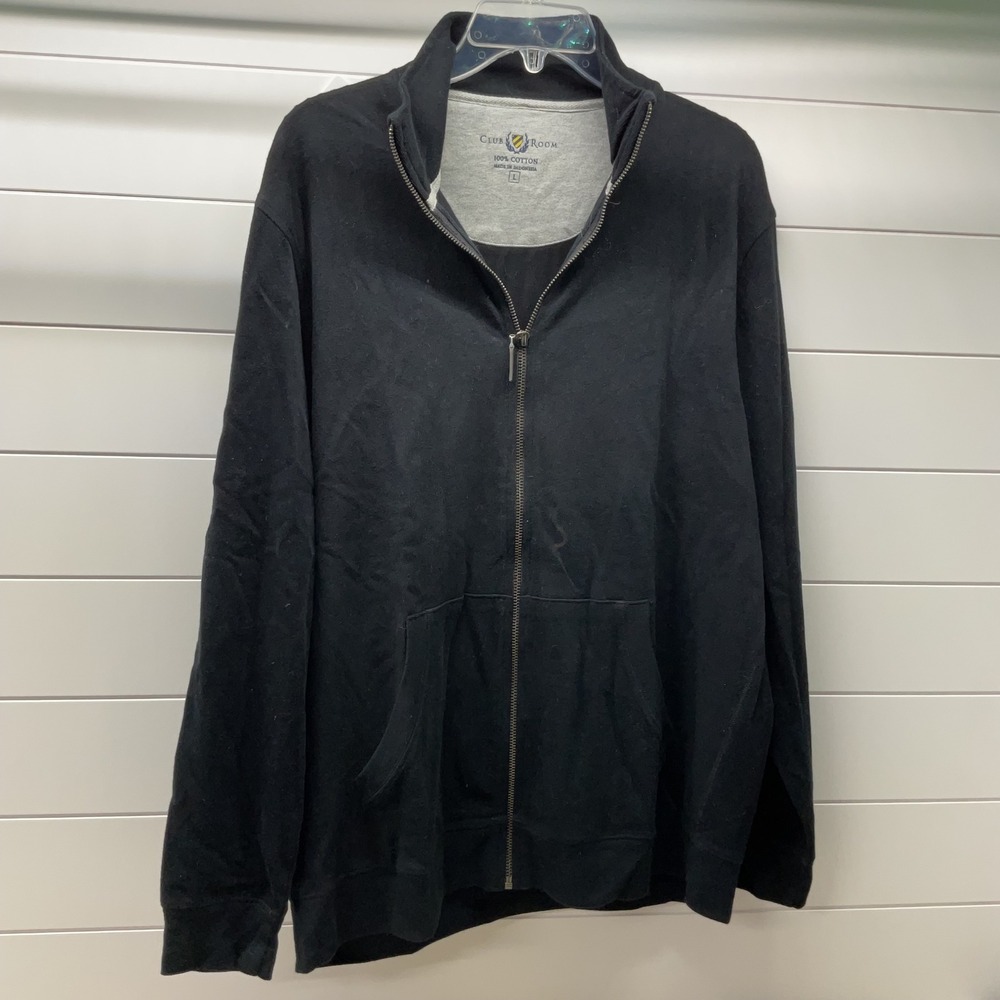 Club Room Mens Full Zip Cardigan Sweater Black 100% Cotton Mock Neck Large